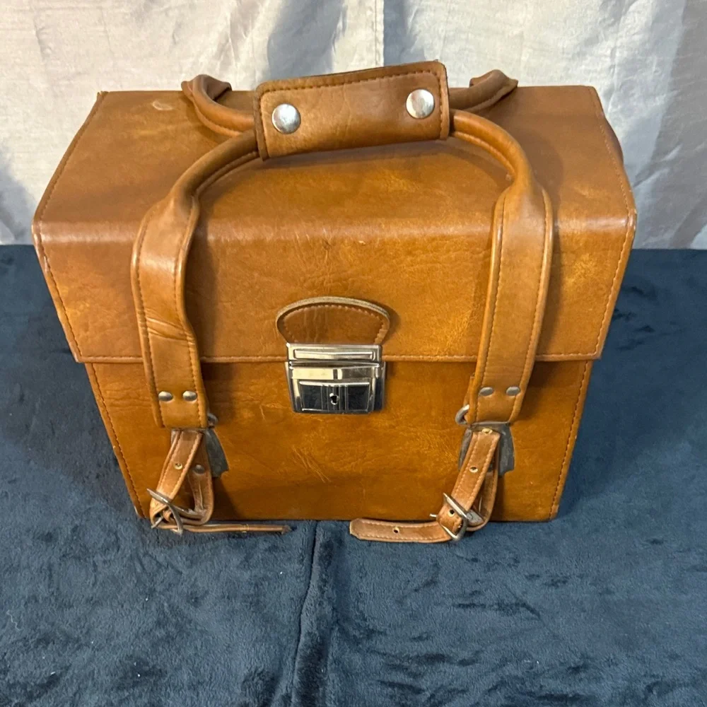 Vintage Fidelity Tan Leather Camera Bag with Metal Clasp